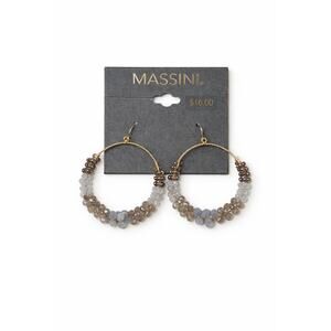Massini Beaded Hoop Earrings Gray Gold Tone Boho Chic New With Tags